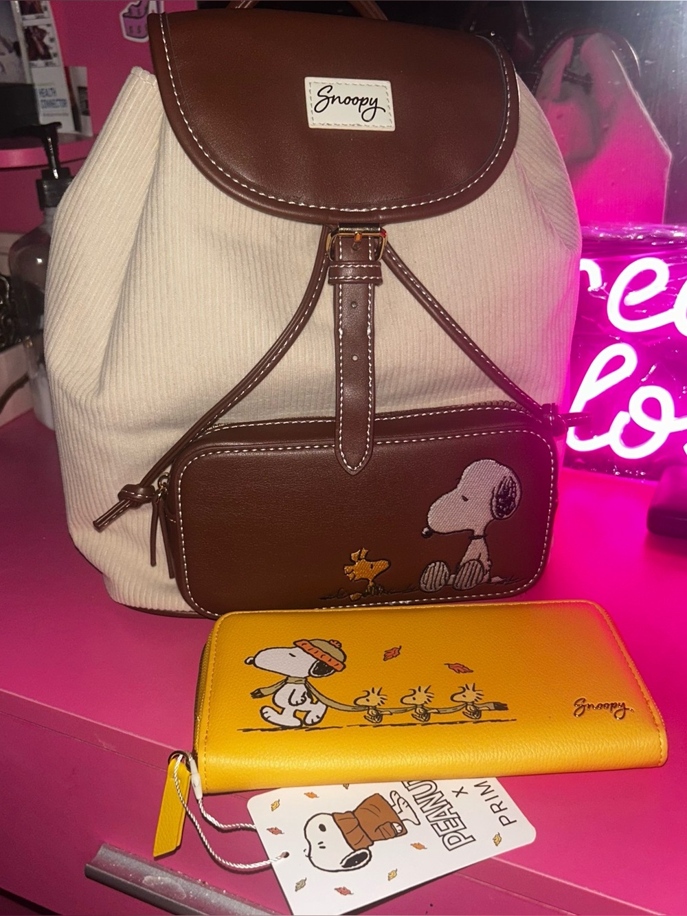 Peanuts Snoopy & Woodstock corduroy   Backpack New - Picture 5 of 16